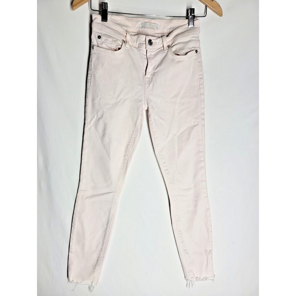 7 For All Mankind Womens Jeans Baby Pink Size 26 Super Skinny Stretch Frayed Hem